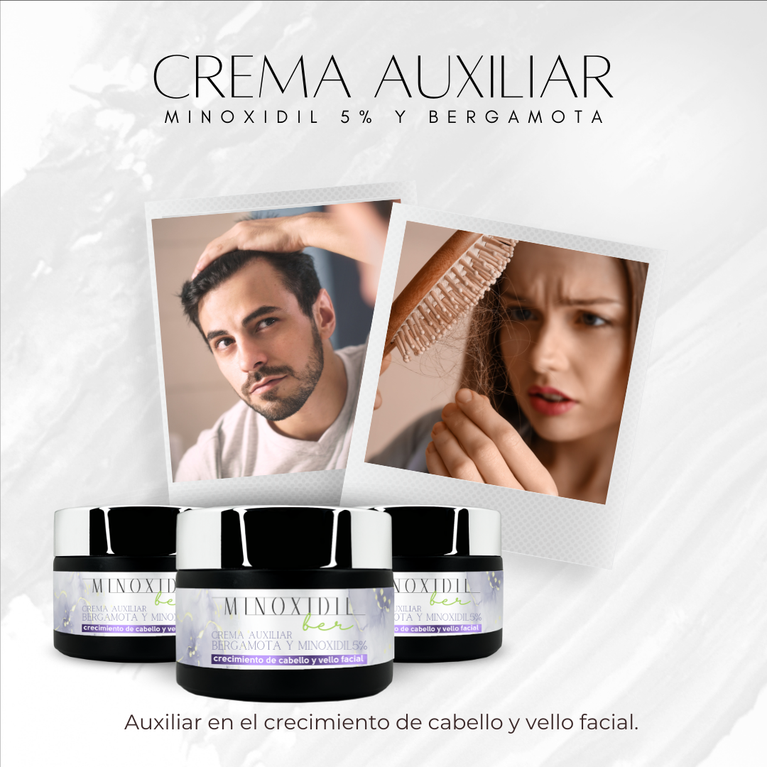 Crema Auxiliar Minoxidil 5% Y Bergamota 60g