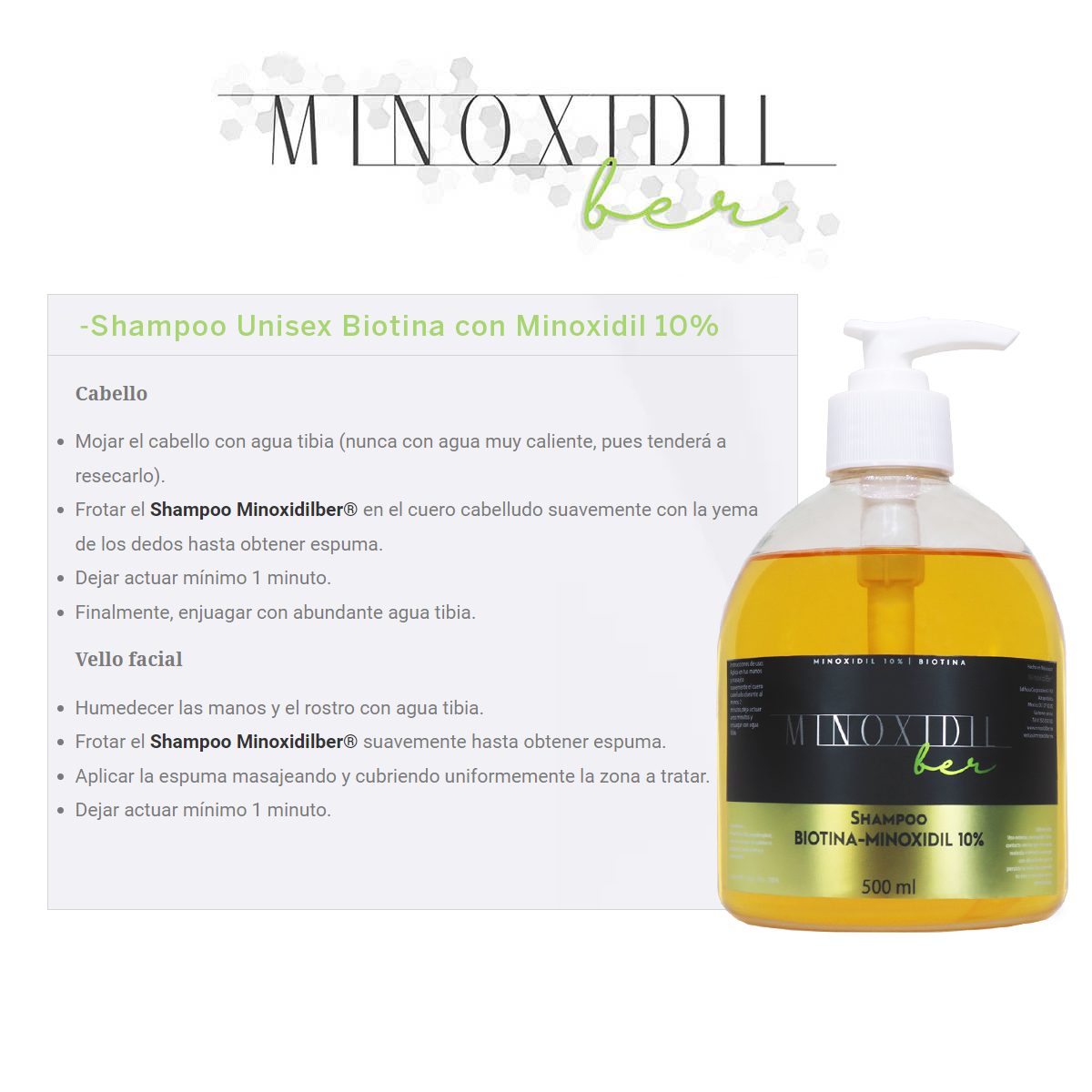 Shampoo Premium Minoxidil 10% - Biotina 500 ml